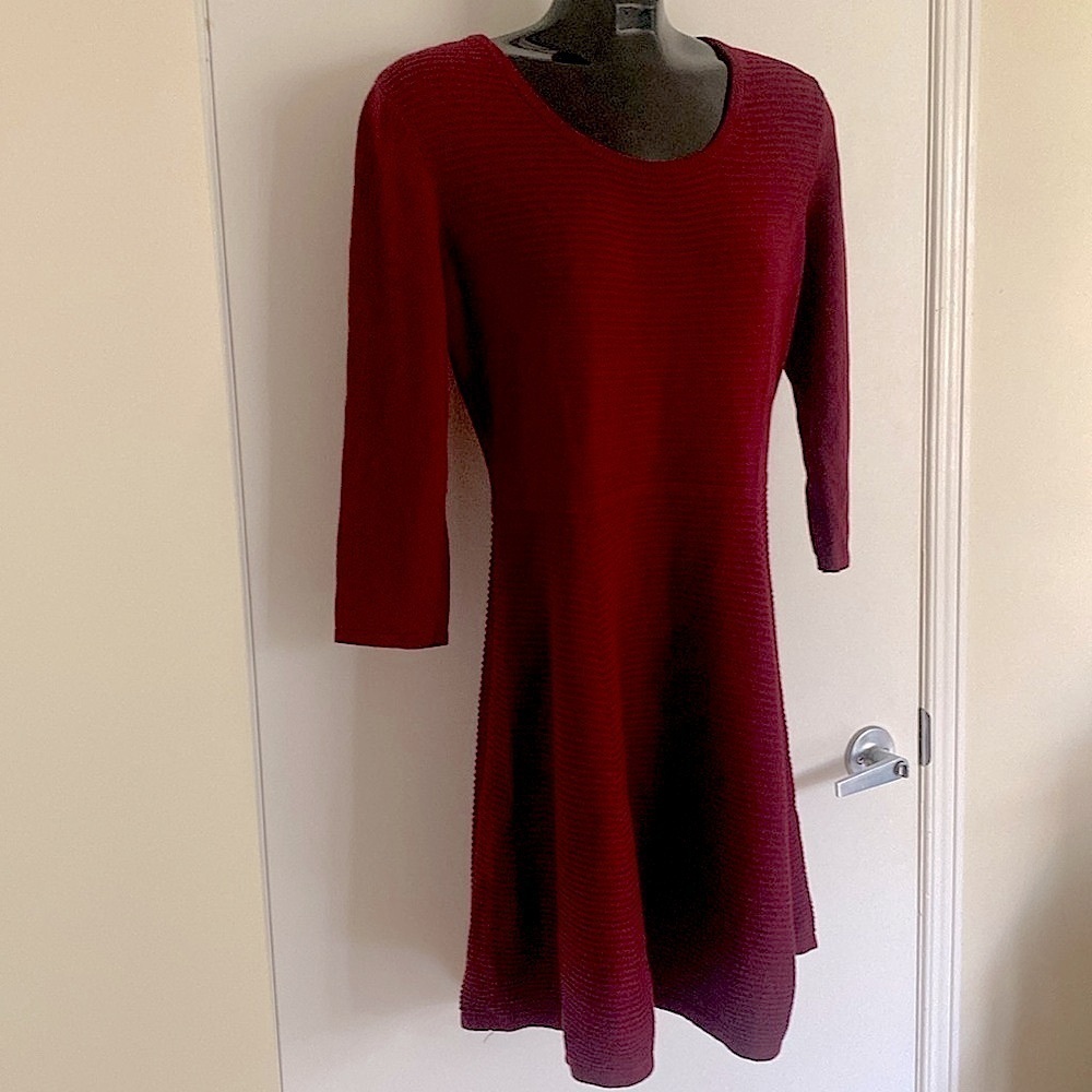 Justfab red knit sweater dress 3/4 Length sleeve Bodycon dress size X-large